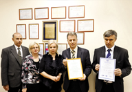 Handing certificate ISO 9001: 2008 over to the PERCo factory, 2010