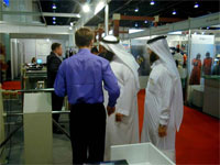 Demonstration compact tripod turnstile PERCo at the exhibition. Dubai, UAE.