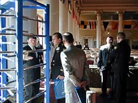 Rotary full height turnstiles at the conference. St. Petersburg, Russia.