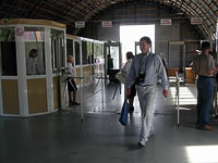 Compact tripod turnstile at the entrance to the exhibition complex. Nizhny Tagil, Russia.