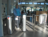 PERCo box tripods TTD-03.1 and railing system at the Laugardalslaug Geothermal Swimming Pool. Reykjavik, Iceland Installation by Nortek ehf, Reykjavik