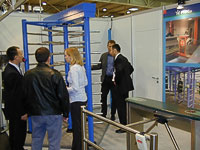Full-height turnstiles and waist-high turnstiles PERCo at the international exhibition SECURITY-2004. Essen, Germany.