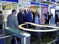 Rotary and box PERCo turnstiles at the exhibition IFSEC-2005. Birmingham, UK.