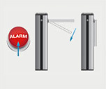 Turnstiles folding arms can be released by alarm button