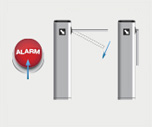 Turnstiles folding arms can be released by alarm button