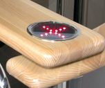 LED indicators at wooden rails of RTD-03S turnstiles